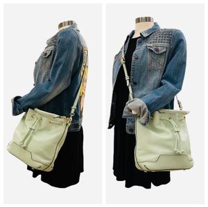 Rebecca Minkoff Fiona Two Strap Crossbody Aloe Green Bucket Bag
